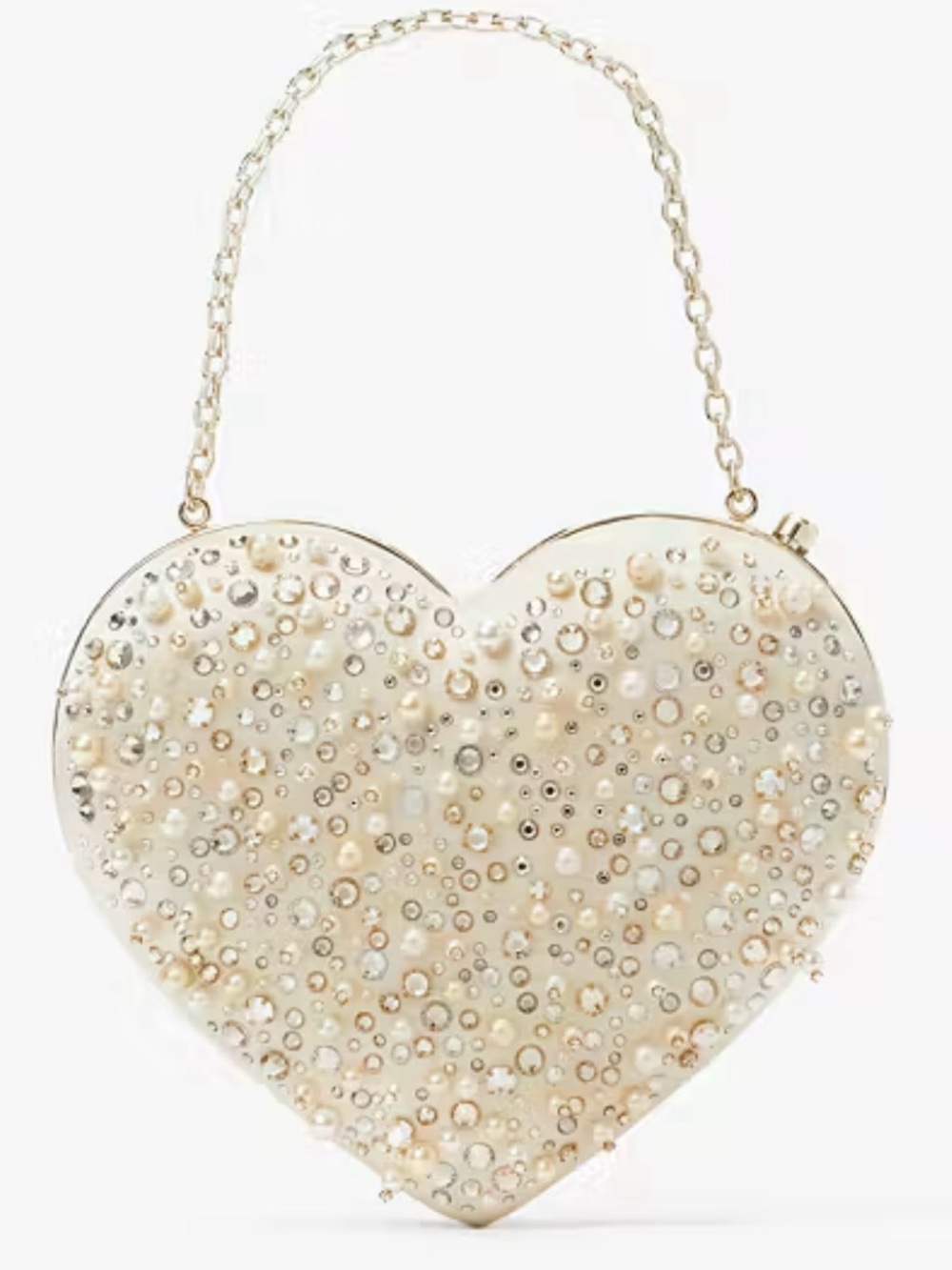 NWT Kate Spade NYC Pearl & Crystal Heart Bridal Clutch with Gold Chain- Ivory - Picture 3 of 12